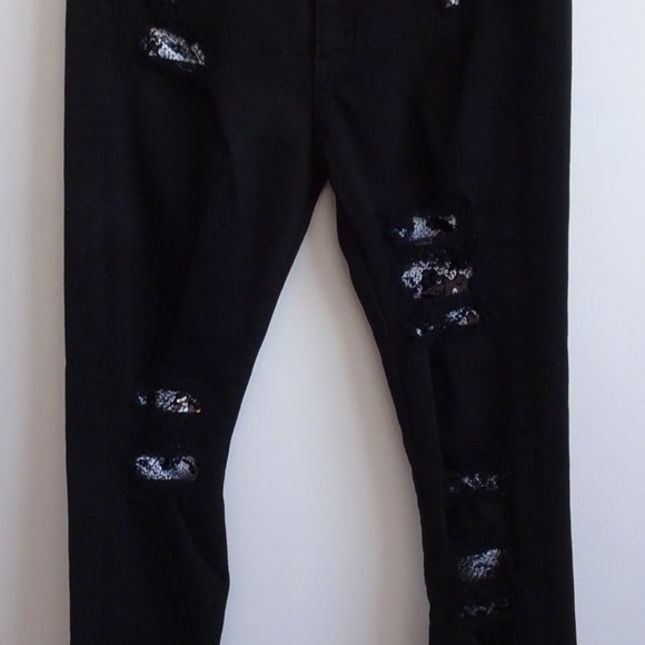 Ramie Brook Naomi Ripped Sequin Jeans waist 26 NWOT 298 black black white sequin - Picture 7 of 16